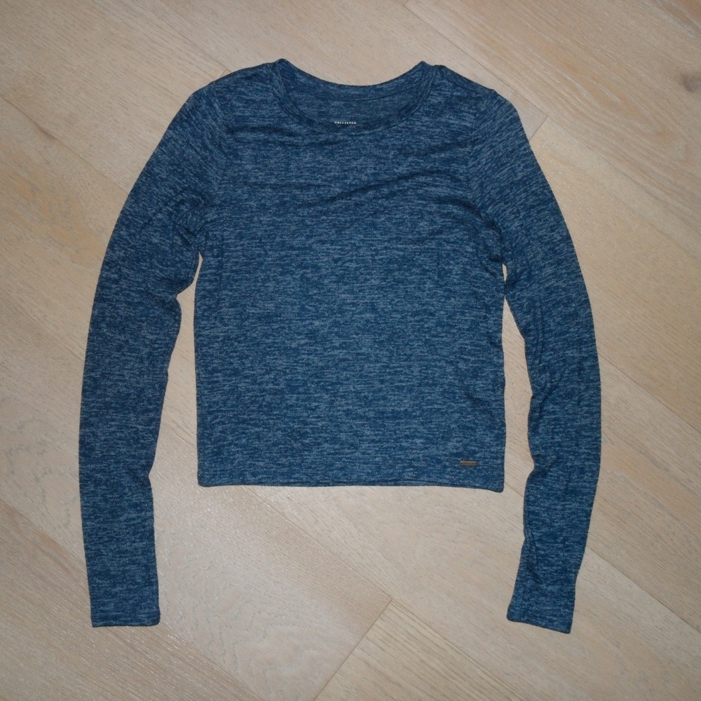 Soft Long-Sleeve Heathered Blue Knit Shirt Must Have Collection XS | Hollister